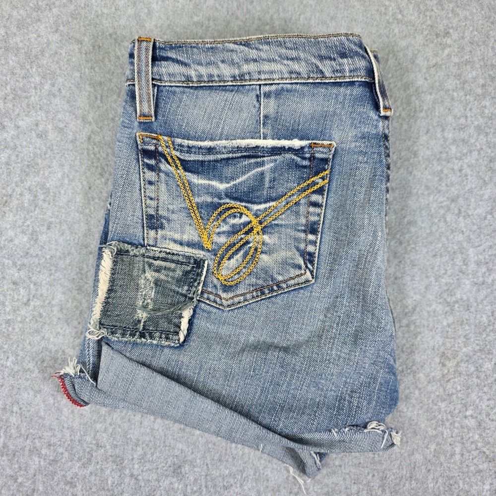 Bebe Denim Jean Shorts Women's Size 30‎ Light Wash Distressed USA Made Summer